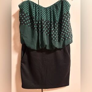 Size Small Mystic Green and Black Strapless Mini Dress